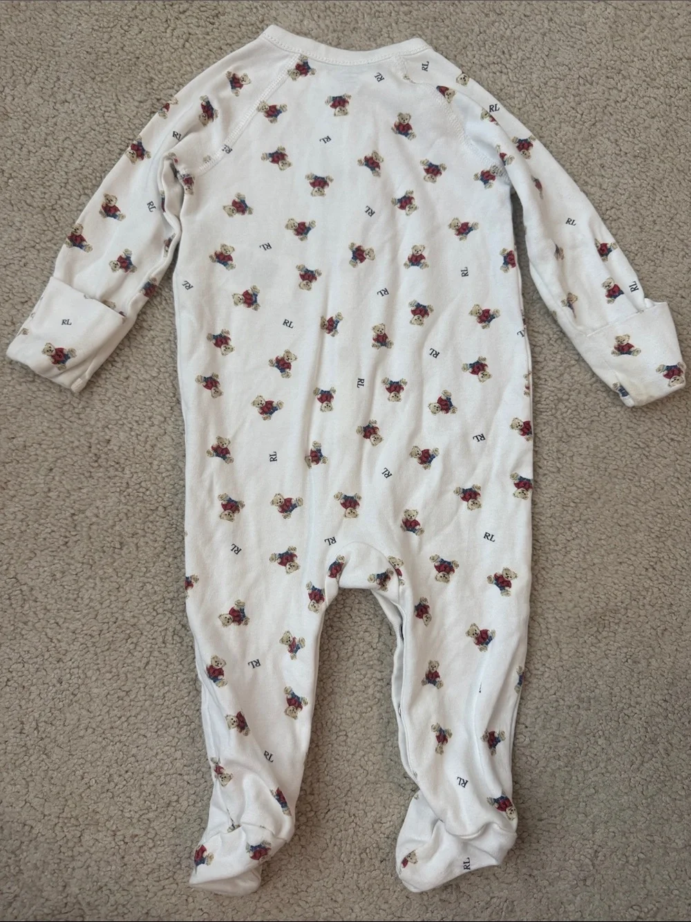 Ralph Lauren Cream Footed One-Piece with Teddy Bear Print